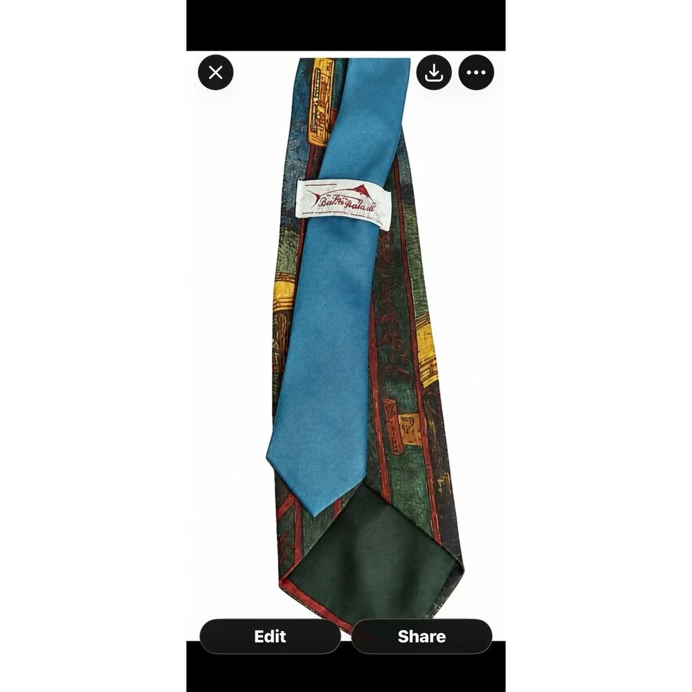 Ralph Marlin Vincent Van Gogh Artist The Bridge Painting Novelty Tie Vintage1990